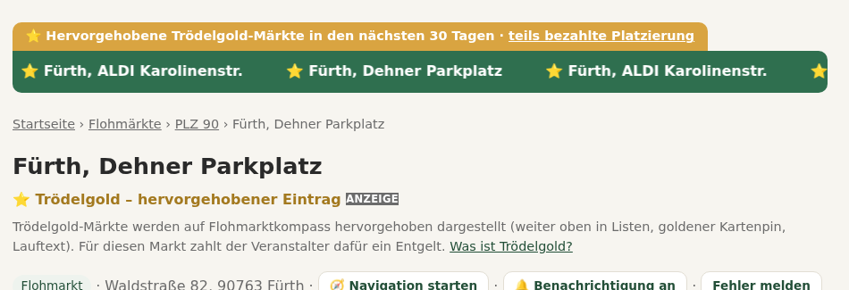 Beispielbild: Trödelgold-Hervorhebung und Lauftext auf einer Marktseite